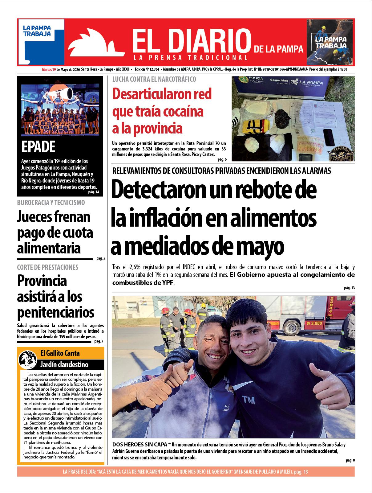 Tapa de El Diario en papel  martes 19 de mayo de 2026